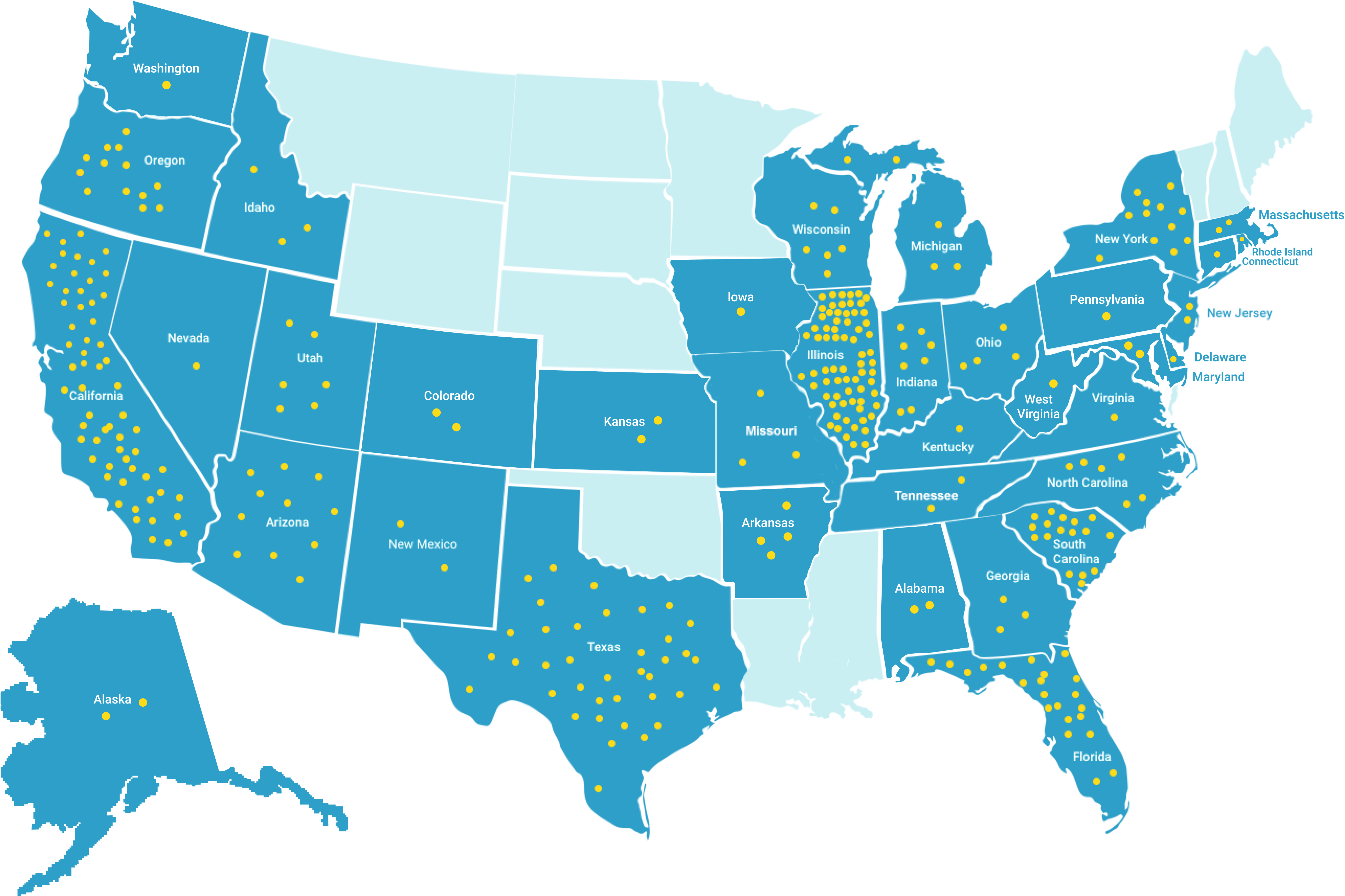 HealthViewX Client Facilities footprint map