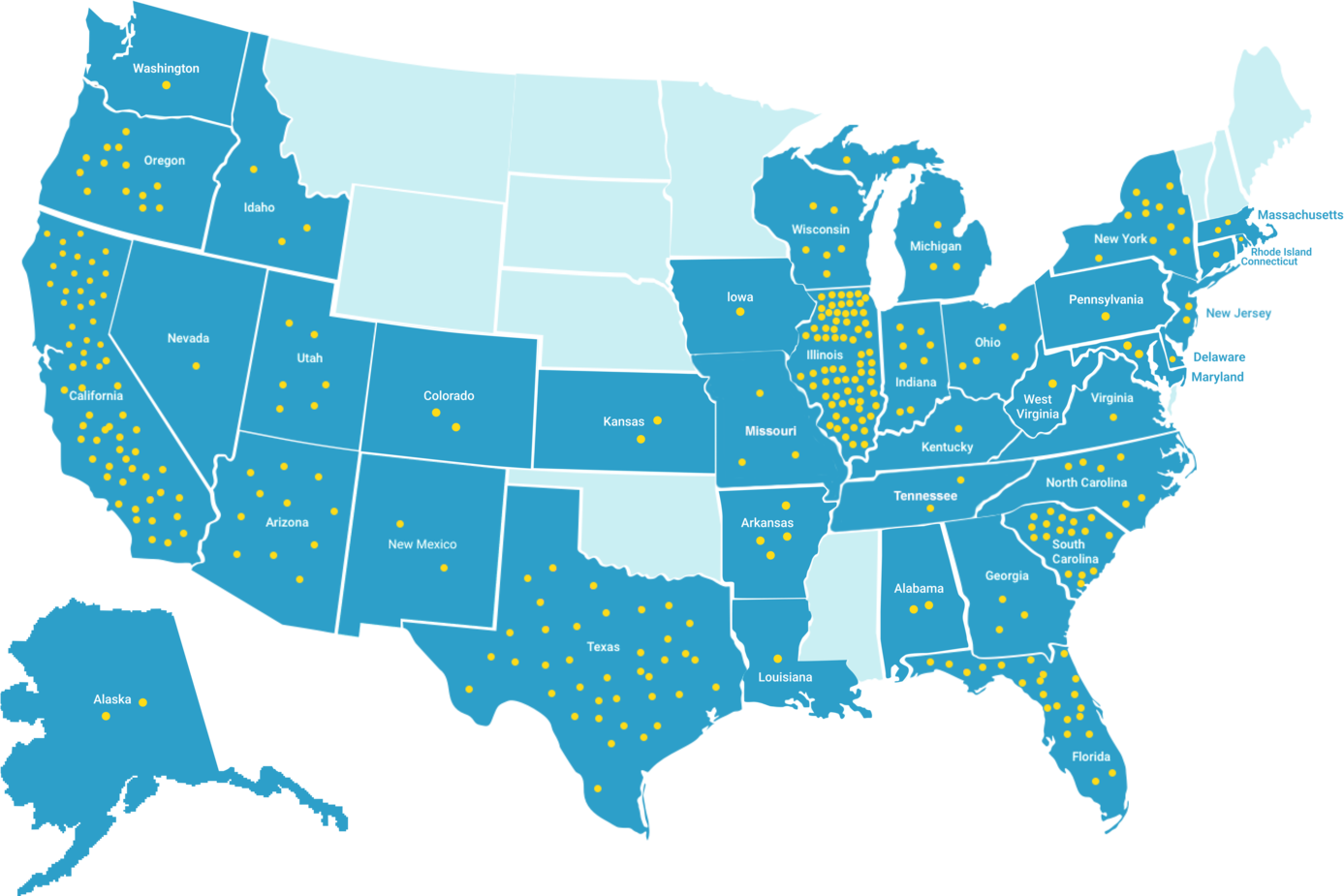 HealthViewX Client Facilities footprint map